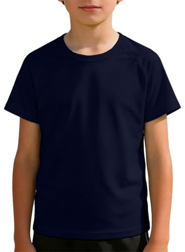 Uv Badeshirt Kinder, Shirt - Tshirt Uv-Schutz Kurzarm Wassersport Top Surfen Kinder-Schwimmoberteile Schwimmshirt Wassersportarten Strand Badebekleidung Junge Rashweste Marine 130
