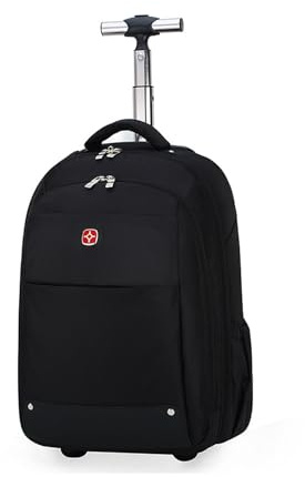Ryggsäck med Hjul 55L Resryggsäck Trolley Rullväska Handbagage Resväska med Hjul Vuxen Arbetsväska Datorväska Vattentålig Övernattningsväska College för Kvinnor Män Vuxna Svart