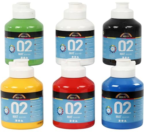A-Color Acrylfarbe Primärfarben Sortiment Matt 32132 von Creativ Company - Farbschule Sortiment zur Acrylmalerei und für Acrylbilder. 6 x 500 ml.