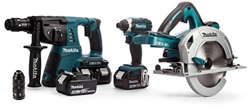 Makita DLX3049PTJ 18V Li-ion LXT 3 Piece Combo Kit comprising DHR264ZJ, DHS710ZJ, DTD152Z Complete with 4 x 5.0 Ah Li-ion Batteries and Twin Port Charger Supplied in 3 Makpac Cases