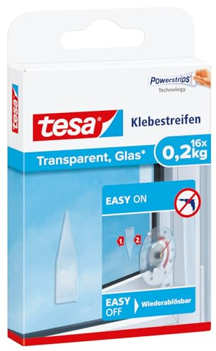 tesa Klebestreifen zum Befestigen auf transparentem Untergrund z.B. Glas, 0,2 kg Halteleistung