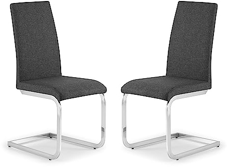 Julian Bowen Roma Dining Chairs Set of 2 - Upholstered Linen Grey Chair with Cantilever Metal Legs, Padded Kitchen Seat with High Backrest for Dining Room - 100cm x 46cm x 44cm