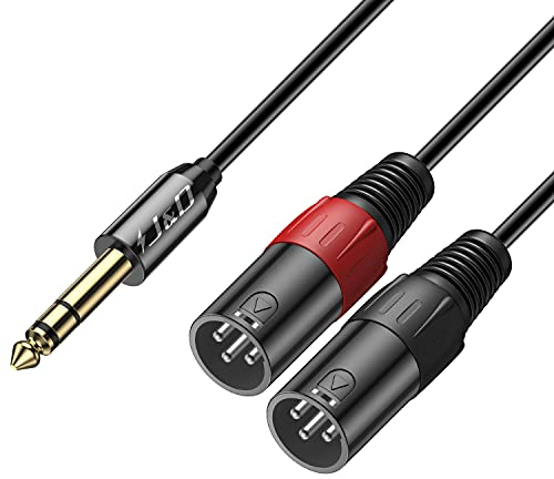 J&D TRS 6.35mm (1/4 inch) to Dual XLR Y Splitter Cable, PVC Shelled 2 XLR Male to 6.35mm 1/4 inch TRS Male Unbalanced Interconnect Stereo Audio Patch Cable Adapter for Speaker Mic Guitar Mixer AMP