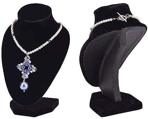 PH PandaHall Mini Velvet Necklace Display 2pcs 14cm 3D Jewellery Holder Pendant Chain Bust Holder Stand Jewellery Model Organizer for Hanging Chokers Selling Home Exhibition Layout 9.4x6.2x14cm