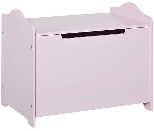 HOMCOM Wooden Kids Toy Box Children Storage Organizer Chest Safety Hinge Playroom Furniture Pink