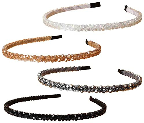 Cuizhiyu 4 PK Crystal Rhinestone Headbands for Women Girls Double Rows Sparkly Beaded Hair Hoops Clear Black Weave Narrow Hair Bands Hair Accessories (Color A)