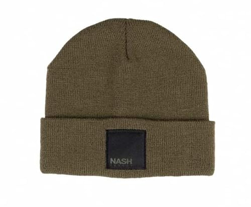 OUTDOORDINO Nash Tackle Beanie Grün - Warmhaltende Angelmütze mit gewebtem Logo Patch - Strickmütze für Angler