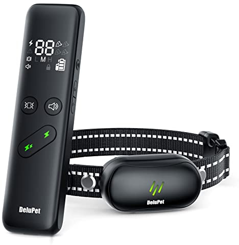 Delupet Dog Shock Collar - Electric Dog Training Collar with Remote 1600FT, Rechargeable E-Collar Waterproof Collars with 3 Training Modes, Security Lock for All Breeds, Sizes