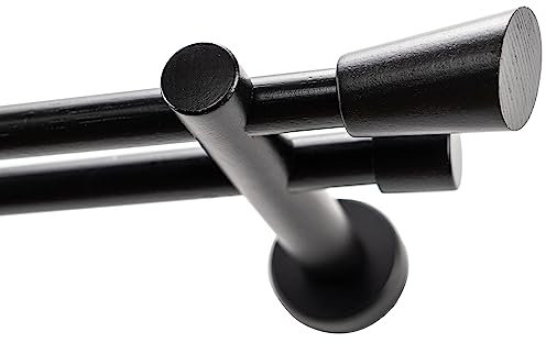 Garesa Gardinenstange Molis Ø 20mm, 2-läufig, Schwarz lackiert I Stabile Vorhangstange ohne Ringe I Mit Endknopf Keil I Auch für mittelschwere Vorhänge I 110cm