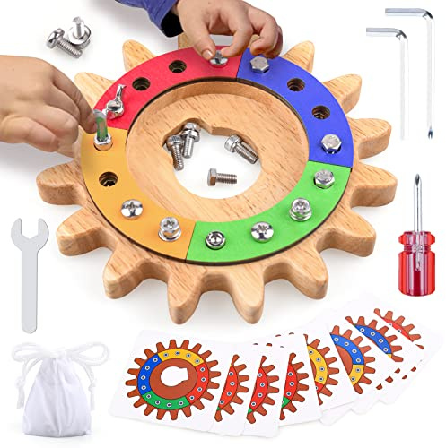 Devolamn Montessori - Tabla de roscar 35 en 1, Juguete Educativo de Madera para 3 a 5 años, Juguete de motricidad Fina y Sensor, Regalo