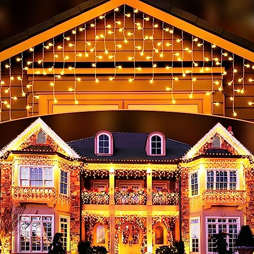 Elegear Tenda Luminosa Natale Esterno 20m 800LEDs, Luci Natale Esterno Cascata 8 Modalità con Memoria Impermeabile IP44 Tenda Luci Espandibile per Natalizie Finestra Balcone Patio Feste, Bianco caldo