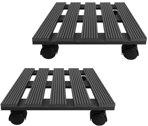 PEILU 2 x växtroller utomhus 30 x 30 cm växtunderlägg med 360° roterbara hjul blommor rullbräda upp till 100 kg kärlrulle för parasollställ, sophink, regntunna, växtkruka (antracit)