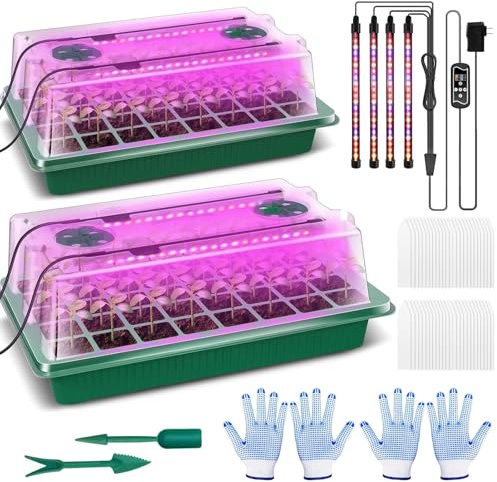 JEONDFG 2 Packs Zimmergewächshaus Anzuchtkasten mit Pflanzenlampe, 80 Zellen Mini Gewächshaus Anzucht Set mit Timing-Controller einstellbare Helligkeit，für Pflanzenwachstum und Saatgutkeimung
