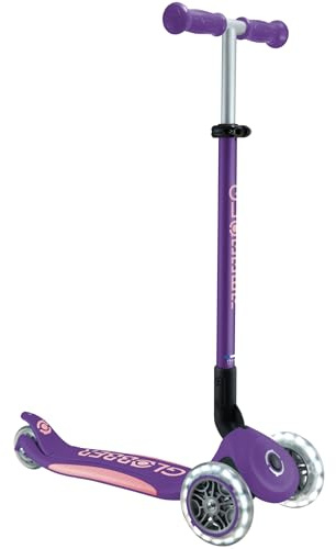 GLOBBER Primo Foldable Plus Lights Roller – Tretroller Kinder ab 3 Jahre - Scooter 120/80 mm - ABEC 5, 3-rädrig mit LED Rollen – höhenverstellbar – lila-pastellrosa