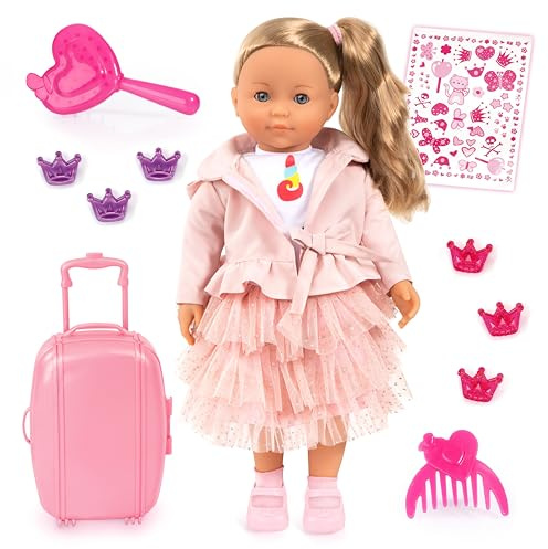 Bayer Design 94637AN Charlene Puppe interaktiv mit Haaren, sprechend, Funktionspupe, weicher Körper, Schlafaugen, Zubehör, 46 cm, Rosa