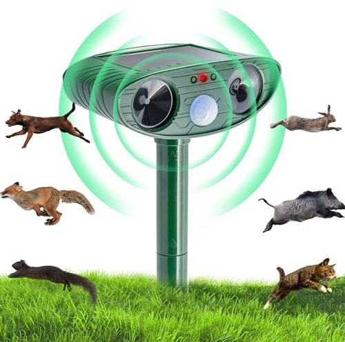 Repulsif Chat Exterieur, Anti Chien Pigeons Souris Rats, Ultrason Répulsif pour Chats Solaire, Multifonctions Détecteur de Mouvement Étanche Repousse Rongeur, Chasse Taupe