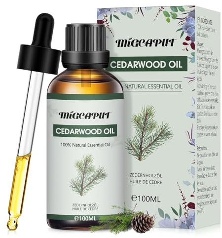 MIGCAPUT Cederträ Eteriska Oljor 100ML, 100% Naturlig Aromaterapi Doftoljor, Premium Cederträolja Aromatisk Olja för Diffusor, SPA, Massage, Handgjord Tvål, Handgjord Ljusstöpning
