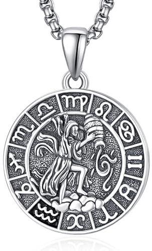 ADMETUS 12 stjärntecken halsband silver 925 stjärntecken hänge smycken runda stjärntecken konstellation kedja gåvor för män med 2,5 mm 50 cm + 2 tum rolokedjor, Sterlingsilver, Ingen ädelsten
