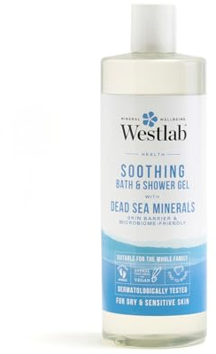 Westlab Dead Sea Salt Bath & Shower Gel 500ml - 95% Naturally derived ingredients - For Dry & Sensitive Skin - Skin Barrier and Microbiome-Friendly