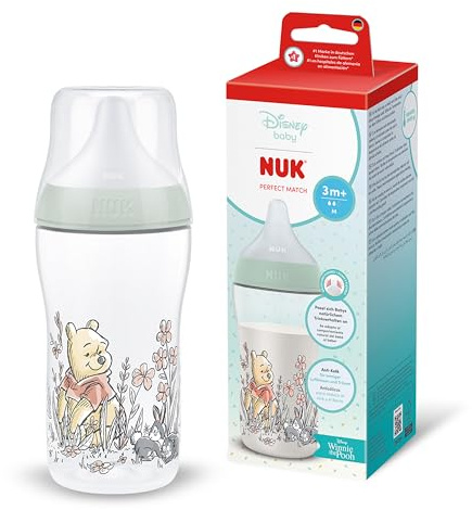 NUK Perfect Match Biberon | 3+ mesi | 260 ml | Biberon anti-coliche | PP | Indicatore di controllo della temperatura | Disney Winnie Puh | Confezione da 1