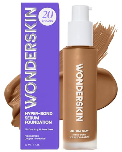 Wonderskin Hyper Bond All-Day Stay Serum Foundation – Waterproof, Transfer-Proof, 24HR Longwear Face Makeup with Niacinamide & Hyaluronic Acid – Lightweight, Natural Finish (Dream)