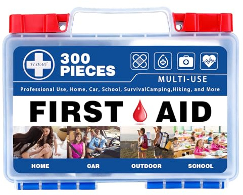 TLIEAO 300 Piece Professional First Aid Kit, Multi-Function Portable Medical Kit for Home, Car, Travel, Camping, Worksite, Outdoor, Business & Sports (Navy Blue)