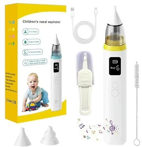 Baby Nasal Aspirator, Baby Nose Cleaner, Electric Nose Sucker with 2 Silicone Tips and 6 Suction Levels witn Music, Safe Snot Sucker Nasal for Newborns Toddlers