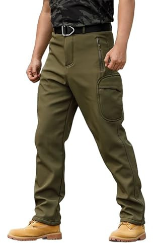 WAZHAKU Pantaloni softshell da uomo, invernali, foderati in pile, military, multitasca, per attività all'aria aperta, termici, da lavoro, trekking, impermeabili, caldi, spessi, per escursioni, caccia