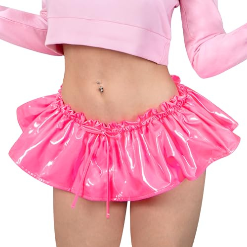 LittleForBig Mini jupe bloomer à volants en similicuir métallique pour femme