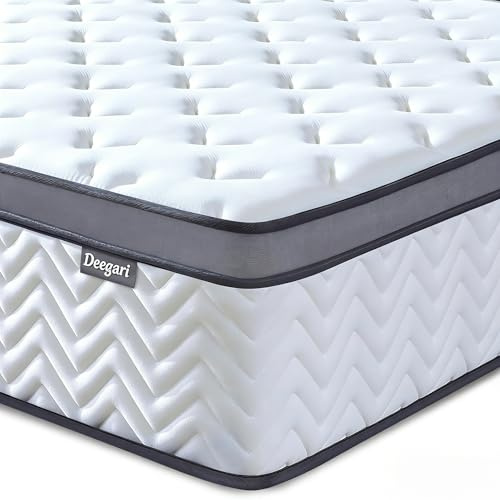 Deegari 10 Inch Small Double Size Mattress in a Box, Hybrid Cooling Gel Memory Foam & Pocketed Coils, Medium Firm, Pressure Relief, Motion Isolation