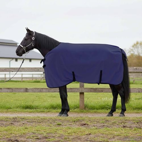 Nqyjm Coperta per cavalli, 75 cm, in poliestere, traspirante e leggera, per allenamento, stalla e trasporto, senza copertura per il collo, blu navy