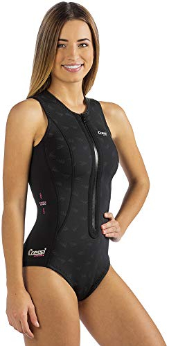 CRESSI Termico Lady Swimsuit 2 mm - Damen Schwimmanzug Ärmellos, aus Stark Dehnbarem 2mm Ultraspan Double Lined Neoprene, Schwarz/Logo RosaXS/1