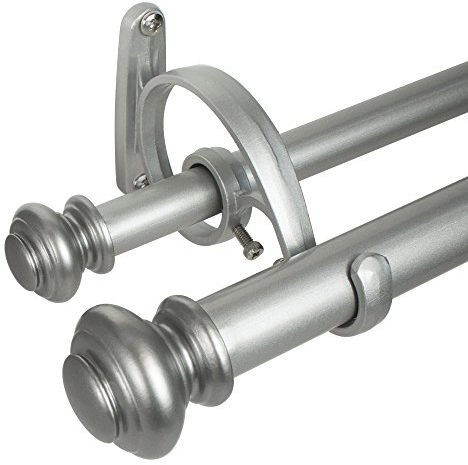 Decopolitan Urn Telescoping Double Drapery Rod Set, 72-144, Antique Silver