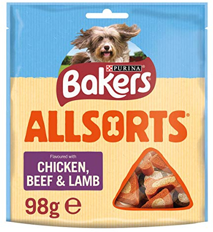 BAKERS Allsorts Chicken, Beef and Lamb Dog Treats 98g (Pack of 6)