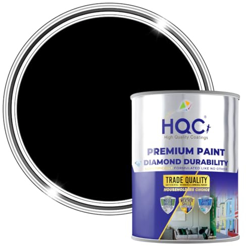 HQC Smooth Masonry Paint - Satin Black - 5 l (Pack of 1) Litre for Brick, Concrete, Render & Garden Walls, Waterproof Formula