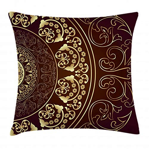 ABAKUHAUS Mandala Kissenbezug, Jahrgang, Digitaldruck Wasser Resistent Farbfest mit Reißverluß und Waschbarer Kissenhülle, 60 x 60 cm, Burgundy Gelb