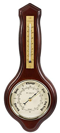 DIWW Banjo Style Wooden Wall Barometer and Thermometer Mahogany 34cm