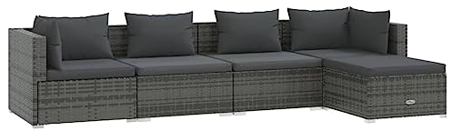 vidaXL Gartenmöbel 5-TLG. mit Kissen Mittelsofa Ecksofa Fußhocker Sitzgruppe Sofa Lounge Garten Garnitur Gartensofa Gartenset Poly Rattan Grau