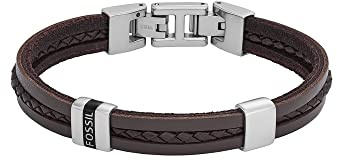 Fossil Men's Leather Essentials Strap Bracelet, Color: Brown (Model: JF04133040)