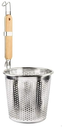 Cestelli Divisori per Pasta, Colino per Pasta in Acciaio Inox Filtro per Alimenti a Forma di Ragno a Rete, Manico in Legno per Risciacquare Pasta, Noodles, Frutta (Colore legno)