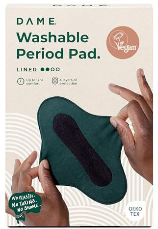DAME Reusable Period Pad | Organic Cotton Pads for Light Flow | Durable, Washable Panty Liners | 10hr Trusted Protection | Absorbent, Odour Control, Leak-Proof Sanitary Napkins with Wings | Liner Pad