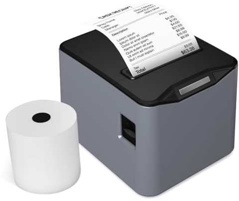 Jokerzi Impresora térmica de Recibos Impresora térmica Directa de Escritorio de 80 mm Conexión USB+LAN Alta Velocidad con Cortador automático Soporte para Papelera Grande ESC/POS para envíos