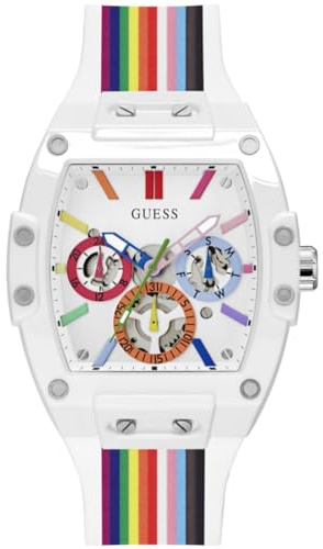 Guess Montre pour Homme 41 mm - Bracelet Arc-en-Ciel - Cadran Blanc - Boîtier Blanc - Arc-en-Ciel - Moderne