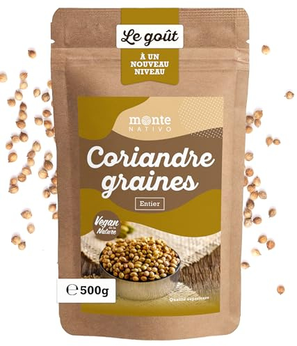 Coriander Seeds Monte Nativo (500g) - Dried Corriander whole - Gently dried and aromatic Spices ideal for Cooking and Seasoning