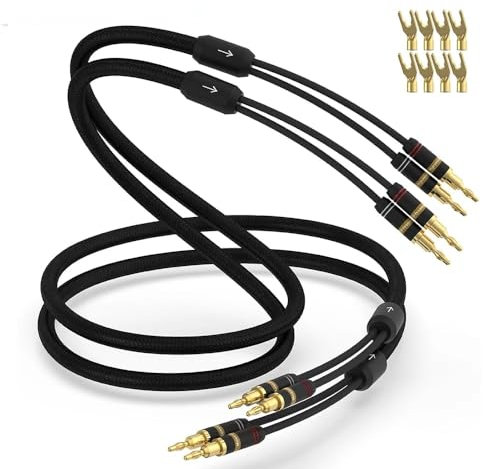 Monosaudio High End Lautsprecherkabel, S801, 2.5M/8.2FT, Abnehmbarer Stecker, Vergoldeter Bananenstecker Lautsprecherkabel für HiFi-Verstärker, AV-Receiver, Lautsprecher CD/DVD Decorder