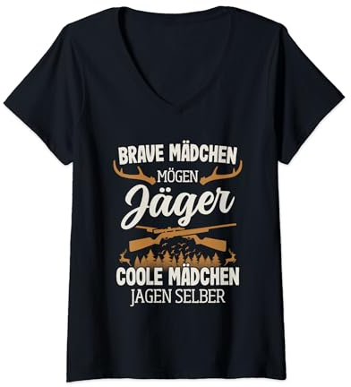 Damen Jäger Mädchen Jagen Selber Hirsch Jagd Jägerin T-Shirt mit V-Ausschnitt