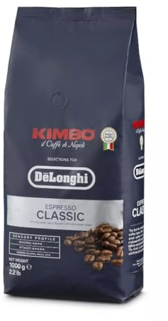 DeLonghi Kimbo Café en Grano Natural 1kg Espresso Classic para Moler y para Cafetera Superautomática - Café de Tueste Medio 35% Arábica y 65% Robusta - Intensidad 5/6, Aroma 4/6 y Sabor Intenso