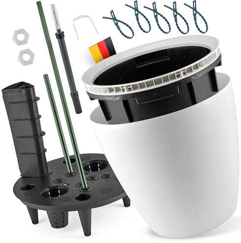 Z.O.D. Pflanzkübel XXL, Blumentopf groß für Außen und Innen, Kunststoff Selbstbewässerungstopf (Weiß, ⌀43x40H mit Fixierungsstange)