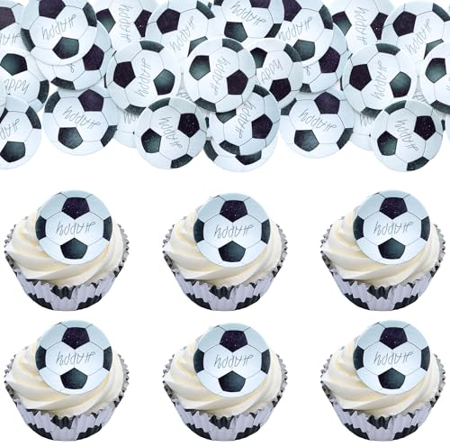 Gyufise 50Pcs Edible Soccer Balls Cupcake Toppers Ball Cupcake Picks Football Cake Decorations for Sport Theme Baby Shower Kids Birthday Party Cake Supplies