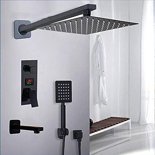 12-Zoll-Badezimmer-Duscharmatur, 3 Funktionen, Schwarzes Digitales Duscharmaturen-Set, Regenduschkopf, 2-Wege-Digitalanzeige-Mischbatterie
